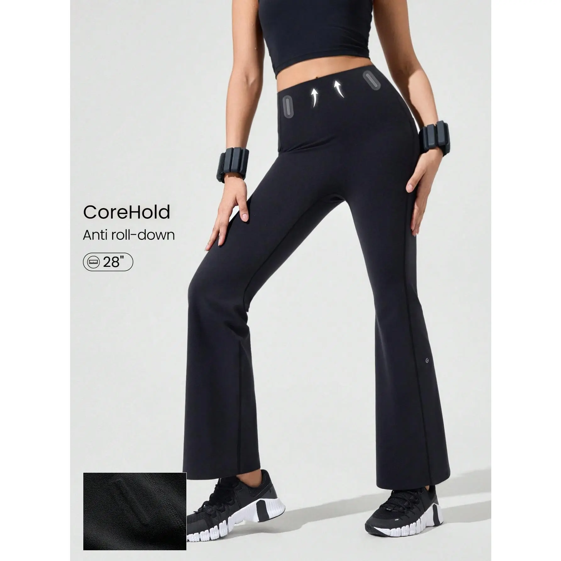 GLOWMODE 28" CoreHold FeatherFit™-Sculpt Flare & Flex No Slip Fit Boning Tummy Control No Front Seam Flare Leggings With Side Pockets Medium Impact Workout Jogging Gym Training