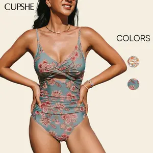 CUPSHE Ditsy Floral Cutout One-Piece Swimsuit | Flattering Wrap Design V-Neck Monokini | Tummy Control Summer Beachwear with Adjustable Straps 2026 Bathing suit #tiktokshopmemorialday