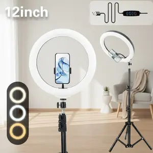 12" Professional LED Selfie Ring Light (3 Color Temperatures), 1.1m Extendable Tripod - Video Light Ideal for tiktok, YouTube Content, Video Calls, Beauty Shoots & Product Photography, Works with Mobile Phones#Easter Gift#mother's day gifts