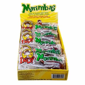 Indy Marimbas Paletas - Cherry spicy & Sour Candy Covered with Spicy and Sour Candy 12 Pieces 1.2 oz Each