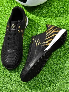 Parent-Child White-Blue-Yellow Soccer Cleats, Light & Breathable Sport Style, Breathable Mesh + Non-Slip Stud Sole + Trendy Pattern Decor, Bright Color, Stable Grip , Ideal for Parent-Child Soccer Training & Outdoor Field Scenarios