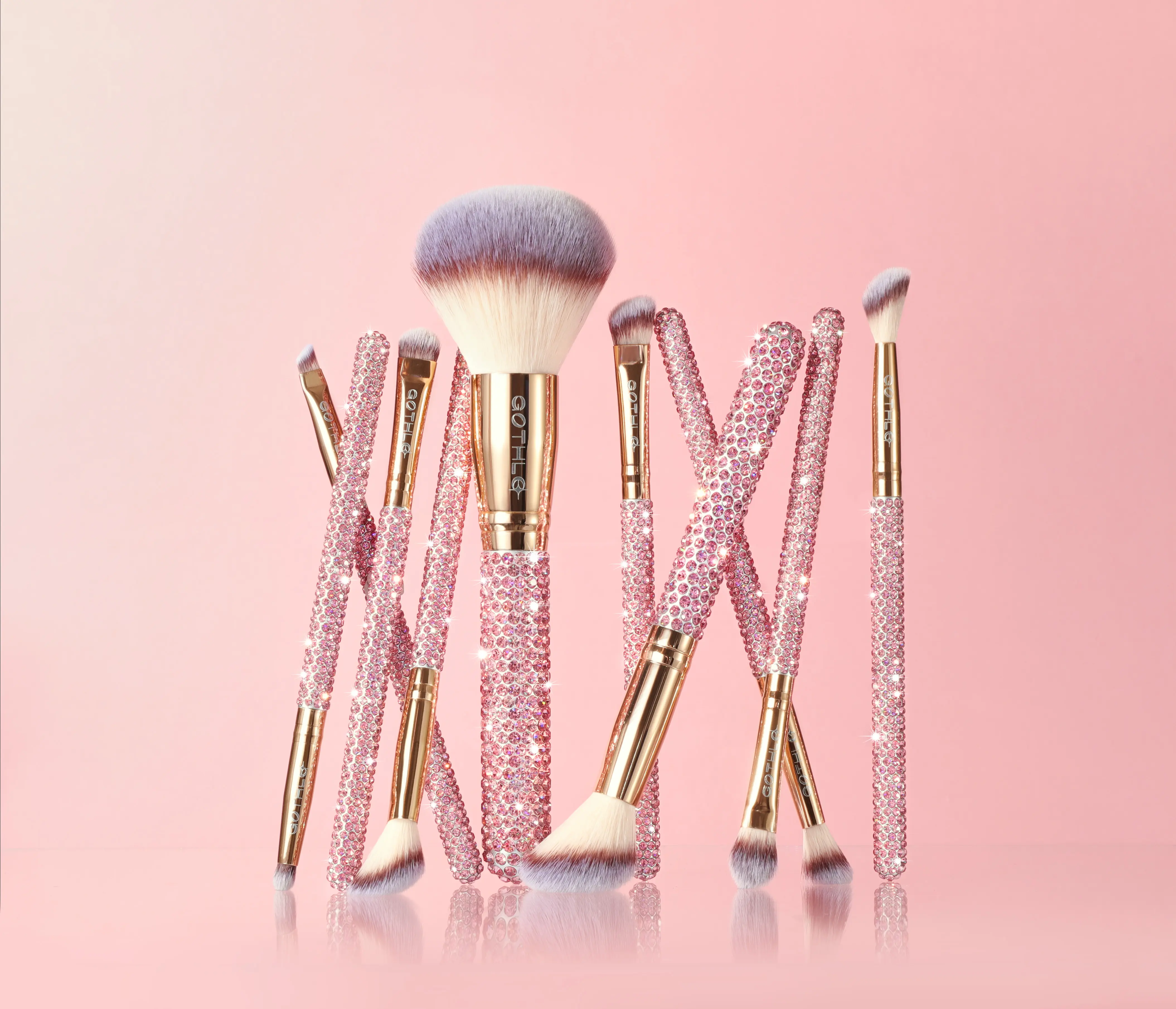 GOTHLO 10-Piece Crystal Gleam Cosmetic Brush Set - Premium Face, Eye Tools for Foundation, Powder, Blush, Cosmetic Brushes