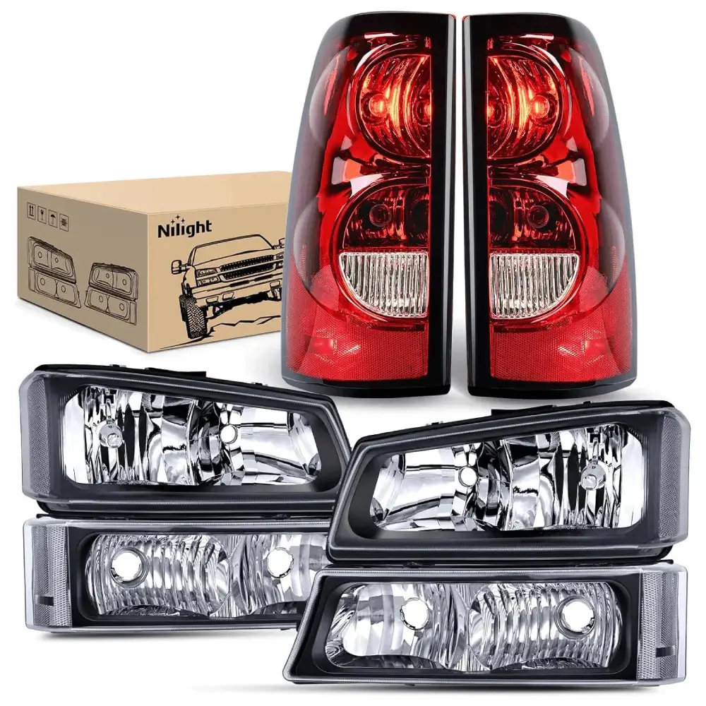 Nilight 2003 2004 2005 2006 Chevy Silverado 1500 1500HD 2500 2500HD 3500 2007 Chevy Silverado 1500 2500 3500 Classic OE Style Black Housing Clear Reflector Headlight Taillight Assembly,car accessories
