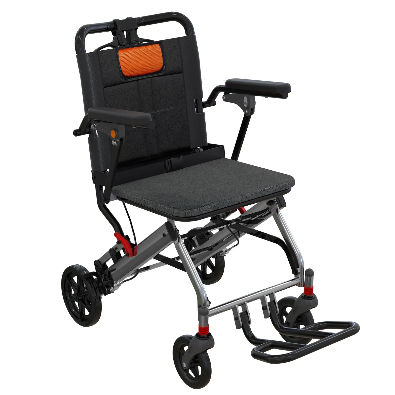 Elderly Transport Wheelchair Weighs only 24 lbs, with Locking Handbrake, Removable Flip Armrests, Swinging Footrests, Supports 220 lbs Portable Equipment