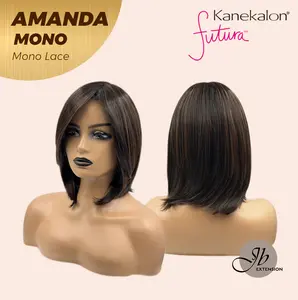 JBEXTENSION AMANDA MONO Full Monofilament Handmade Full Lace Full Hand Tied Wig 10 Inches Black With Caramel Highlight Mono Lace Handmade Futura Fiber Wig Glueless Wig AMANDA MONO【BENDY EAR TABS】