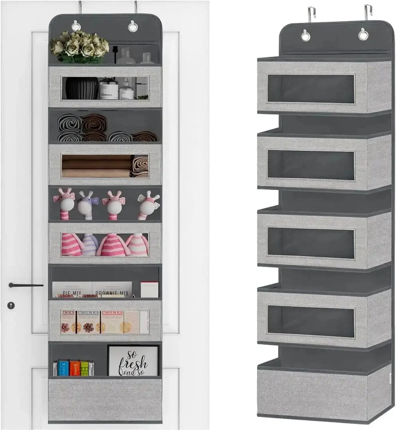Over The Door Organizer with 5 Large Pockets,Wall Clear Windows and 2 Widened for Pantry,Nursery,Diapers,,,Closet,Dorm