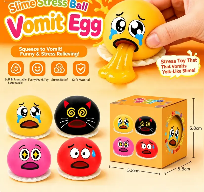 Vomit Slime Egg Squishy 4 Styles - Sensory Squishies Funny Face Squeeze Fidget Stress Toys No Mess ASMR
