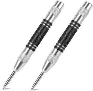 2 count Heavy Duty Automatic Center Punch, 5''  Steel Spring Loaded Center Hole Punch, Adjustable Spring Impact Center Marker Scriber Tool for Metel, Plastics, , Glass by