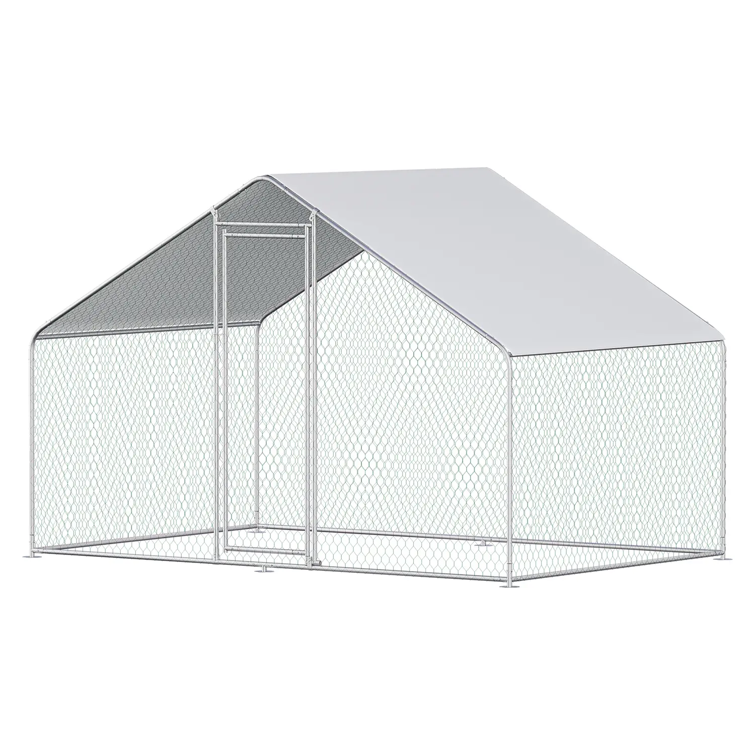 6.5x10 ft Heavy Duty Galvanized Steel Walk-In Chicken Coop - Run with Chicken Wire Fence, Hexagonal Mesh, Large Space, Waterproof Anti-UV Cover for Outdoor Poultry, Waterproof Cover, Metallic