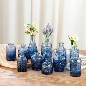 12 Piece Glass Mini Flower Vase Set, Retro Champagne Style Desktop Decor, Wedding Arrangement, Single Stem Floral Holder, Office Home Table Decoration