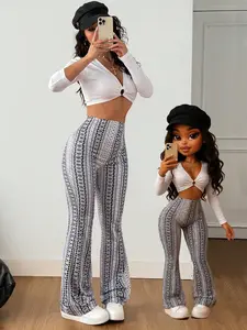 Women's Geometric Print Flared Pants, High Waist, High Stretch Fabric, Boho Style, Y2K Vintage, Street Casual, All Seasons