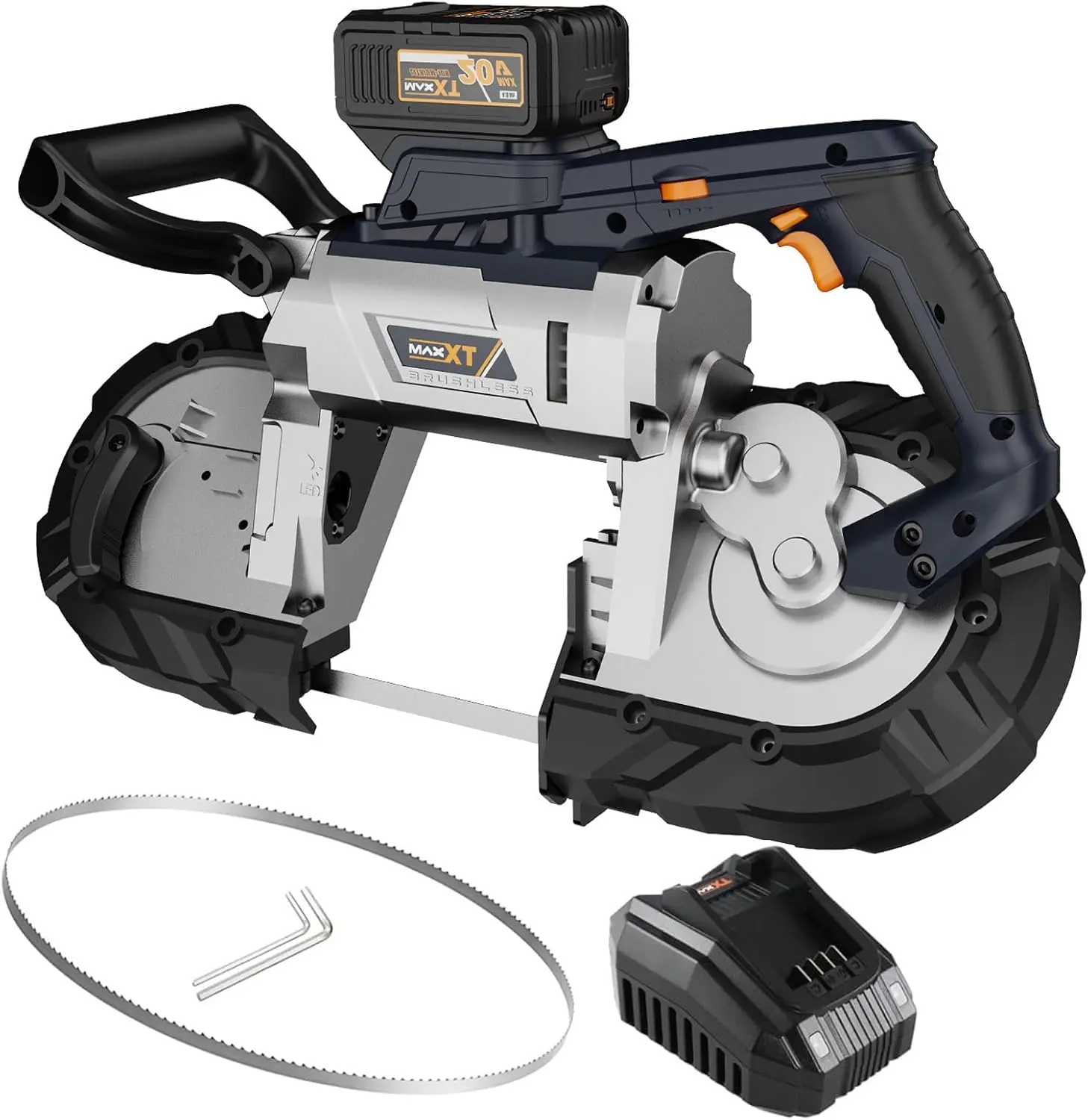 MAXXT 2-1/2 inch Brushless Cordless Power Metal Bandsaw 20V MAX 2.5" Cutting Capacity 6 Speeds Adjustable, Portable BandSaw for Deep Cut