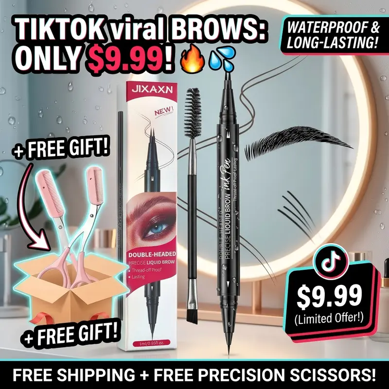 Double-Headed Microblading Eyebrow Pen - 4-Tip Ultra-Fine Liner, Spoolie Brush, Box, Waterproof, Pigmented, Long-Lasting, Microblade Effect, Hair-Like Strokes, Natural Finish, for Sparse Brows Adults, Workout Use, 1 Piece