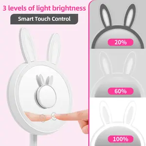 2026 Upgraded Bunny Ears LED Vanity Mirror – Dimmable Tabletop Makeup Mirror with Smart Touch Control, HD Portable Mirror for Makeup, Grooming, Skincare, Gift Idea