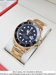 Top Luxury Gold Ghost Submariner Series Business Casual Men's Watch, Round Dial, Luminous Waterproof Strap, Butterfly Buckle, Fashion Accessory