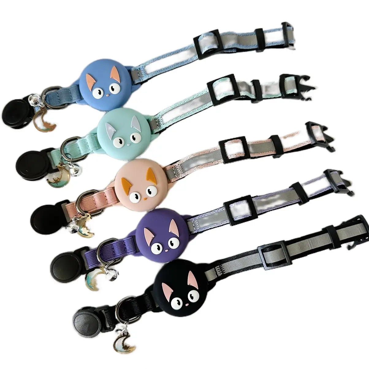Reflective Adjustable Cat Collar with AirTag Holder, Cat Accessory for Visibility Boost
