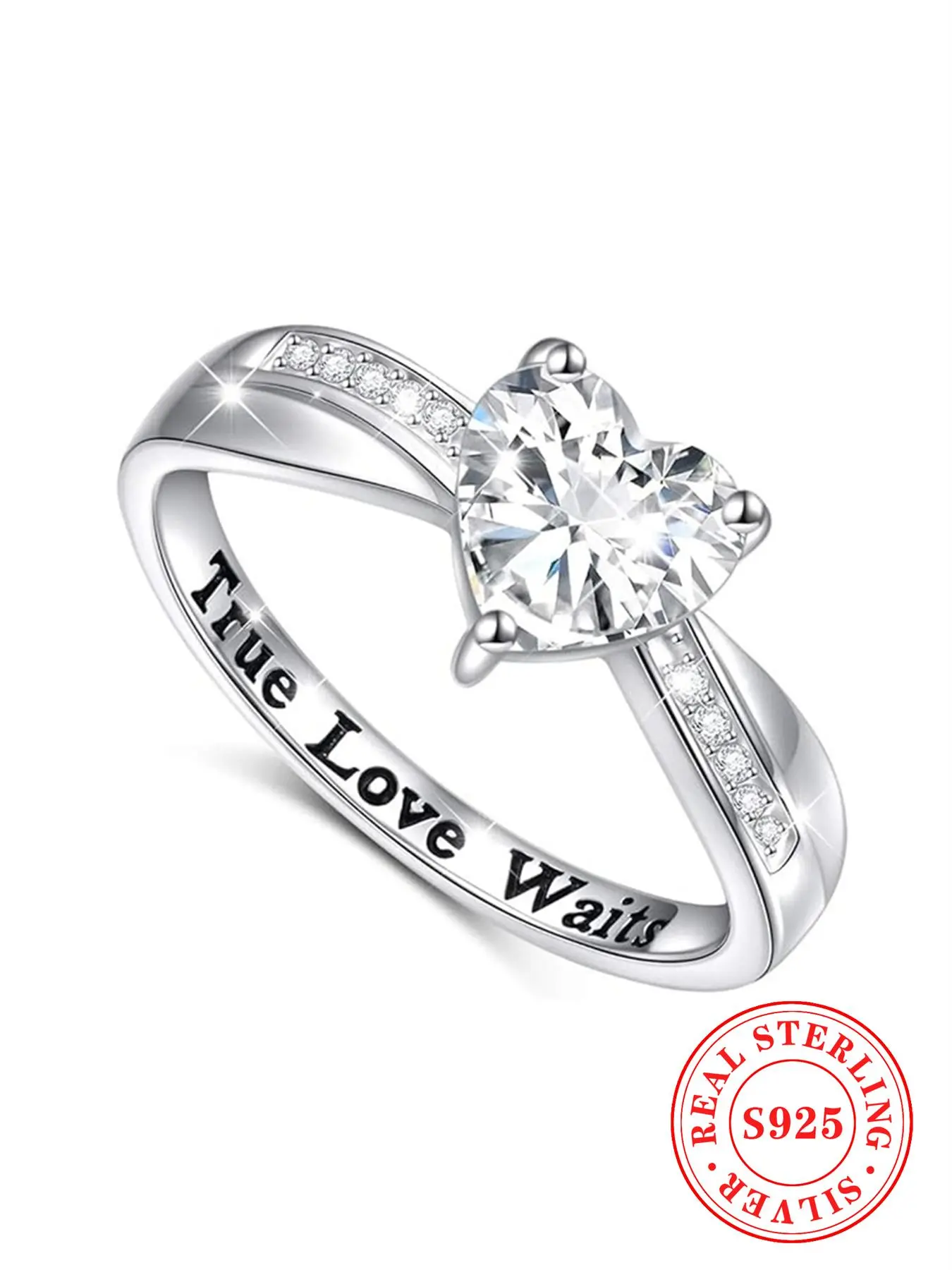 925 Sterling Silver Heart Shaped Ring, Heart Design Ring, Rhinestones Decor Rings Jewelry for Party, Promise Engagement Rings for Gf, Valentine's Day, Anniversary Ring, Wedding Promise Rings, Gift Rings