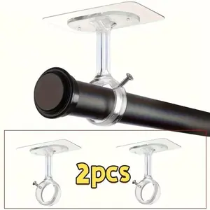 Self-Adhesive Adjustable Curtain Hooks, 2 No-Drill Ceiling Rod Brackets, Suitable for Wardrobe and Bedroom, Modern Decor Style