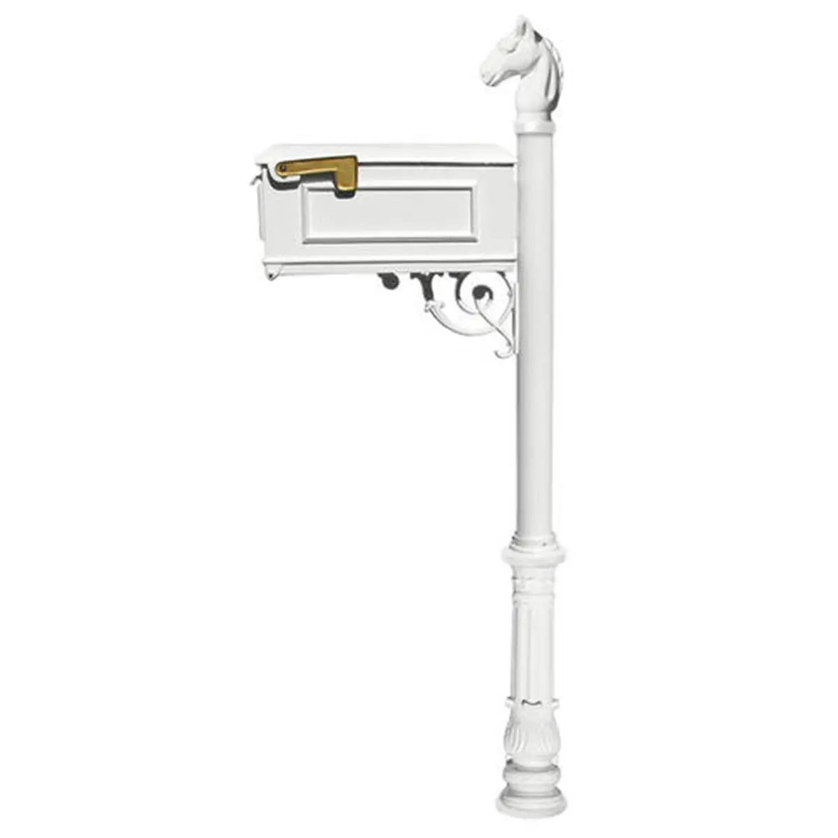 Lewiston LM-701-LPST-WHT Mailbox System with Post Ornate Base & Horsehead Finial, White