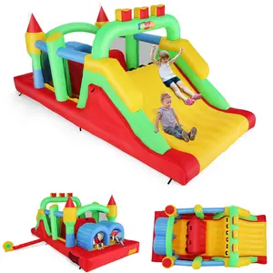 Inflatable Castle - Obstacle Trampoline Bouncy House Volleyball Playground - 5.50 L x 2.50 W x 2m H large bouncy house with large bouncy area/slide