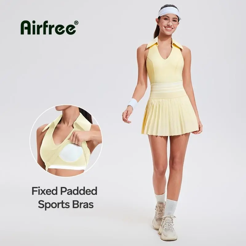 Women's Nylon Blend 2-Piece Tennis Attire Set - Racerback Sleeveless/Longsleeve Top, High-Waisted Pleated Skirt, Athletic Spring Sports Outfit (Women 2 Piece Sets), Two Piece Sets Women