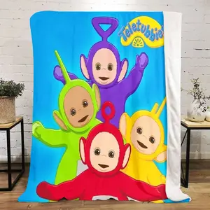Teletubbies printed cute cartoon plush blanket suitable for all seasons, soft and comfortable sofa mattress, office outdoor blanket, camping travel home blanket, black five Christmas holiday gift C274