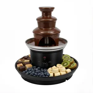 Stainless Steel 3-Tier Electric Chocolate Fondue Fountain, 1 lbs Capacity, with Fruit Plate and Serving Plate for Birthday Party, Wedding Celebration, With Plate