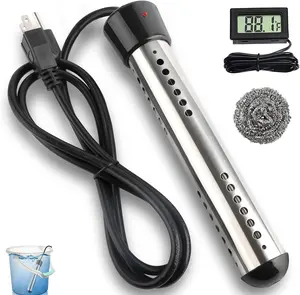Immersion Water Heater Electric, 2000W Portable Hot Water Heater with 304 S S Guard & LCD Thermometer, Submersible Water Heater Heats up 5 Gallons of Water in Minutes for Bucket Bathtub Small Pool