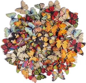 100 count Butterfly Wooden Buttons,1 Inch Colorful 2 Holes Mixed Decorative Buttons for DIY Sewing& Craft Clothes Accessories