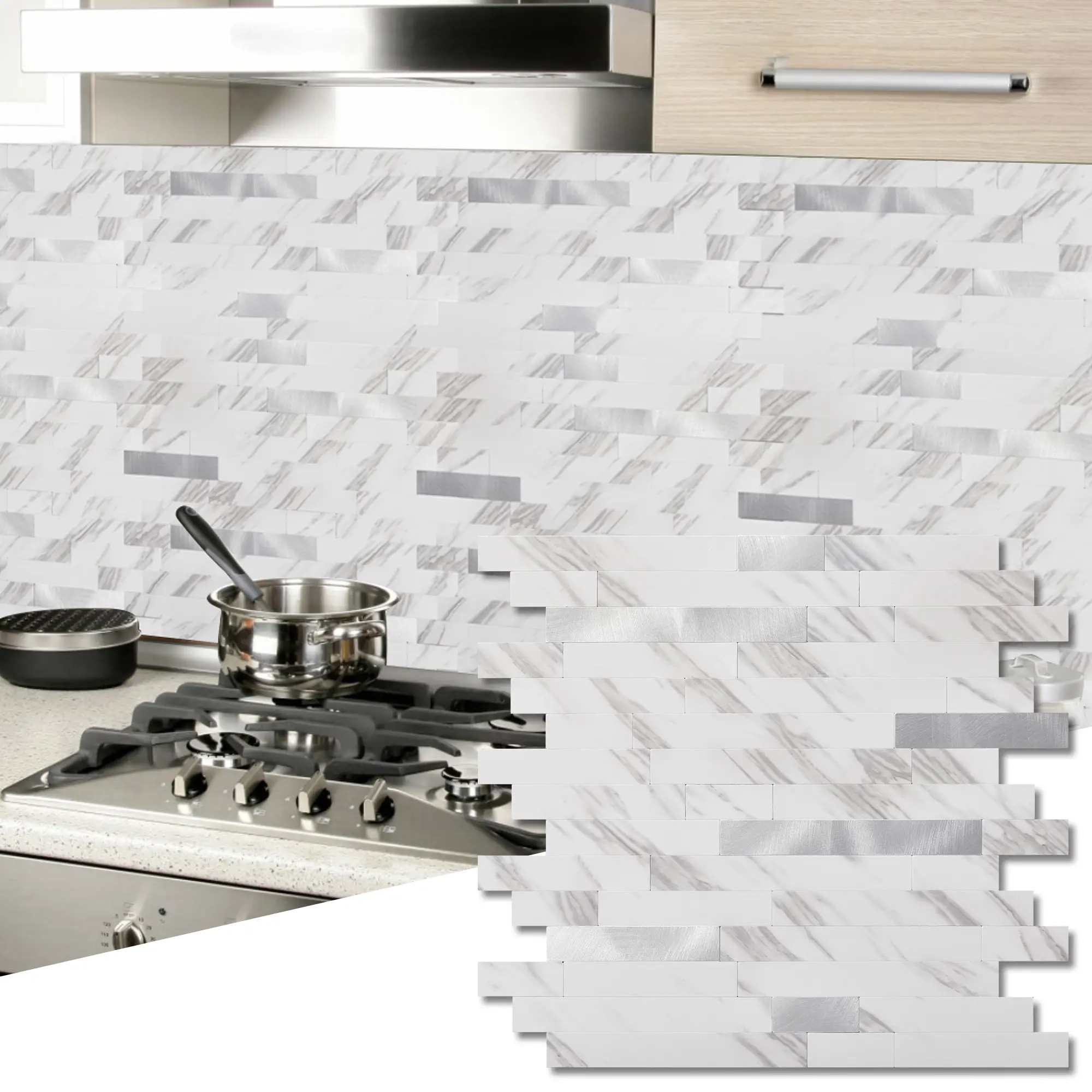 【SummerVibes】Art3D 10 Sheets 13.4" x 11.8" Peel and Stick Backsplash Tiles for Kitchen & Bathroom, White Marble Tone, Self-Adhesive Drywall Home Peel Stick Wall Panels
