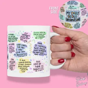 PINK GALORE My Daily Bible Affirmations 11OZ Ceramic Mug for Hot and Cold Iced Drinks | Microwave Safe, Dishwasher Safe | Drinkware for Coffee, Matcha & Tea Lovers | Faith Mug |