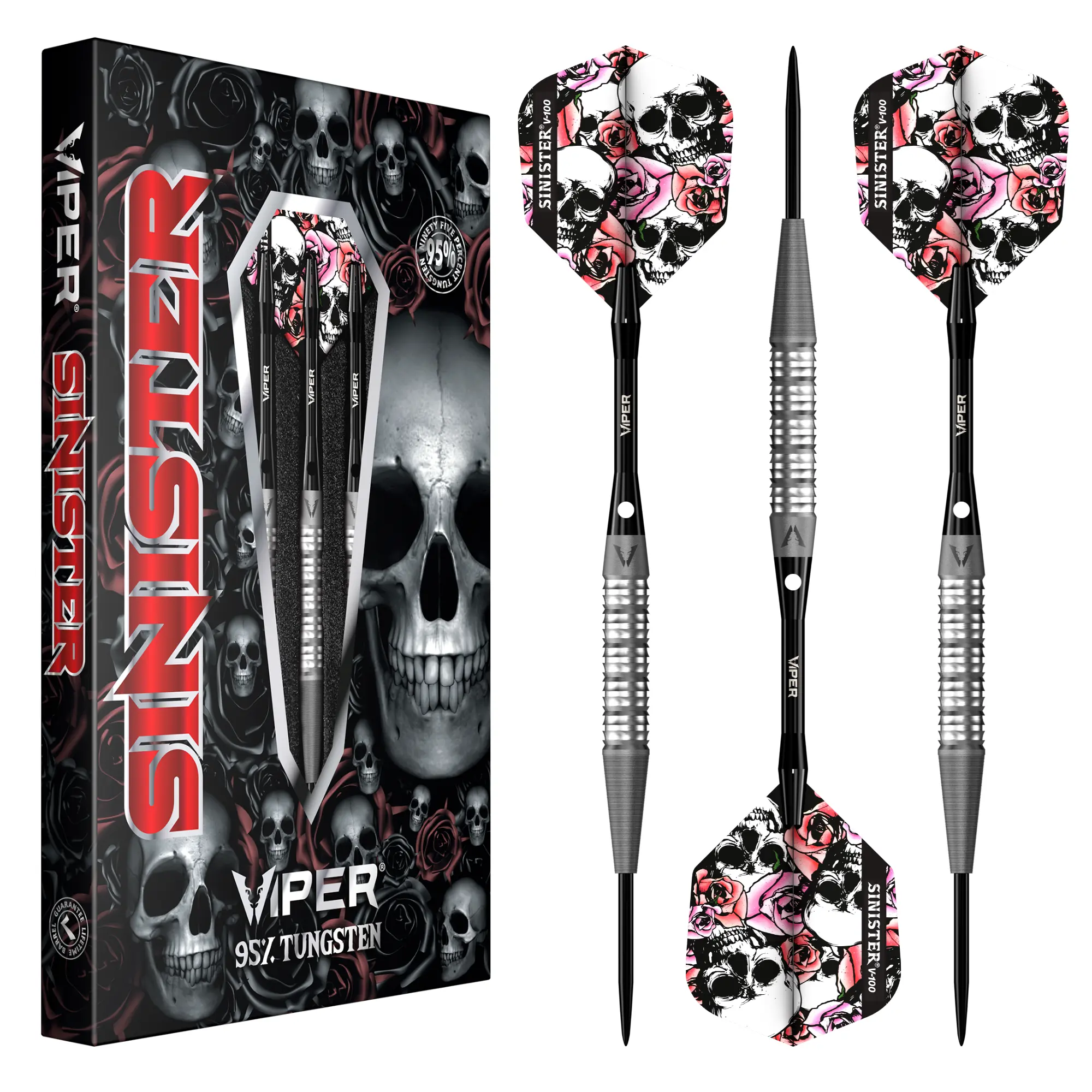 Viper Sinister Recreational Tungsten Steel Tip Dart Set - 95% Tungsten Barrels, Nasty Cut, Sandblasted Finish, Lightweight Aluminum Shafts, Viper Branded Flights, Consistency, Precision