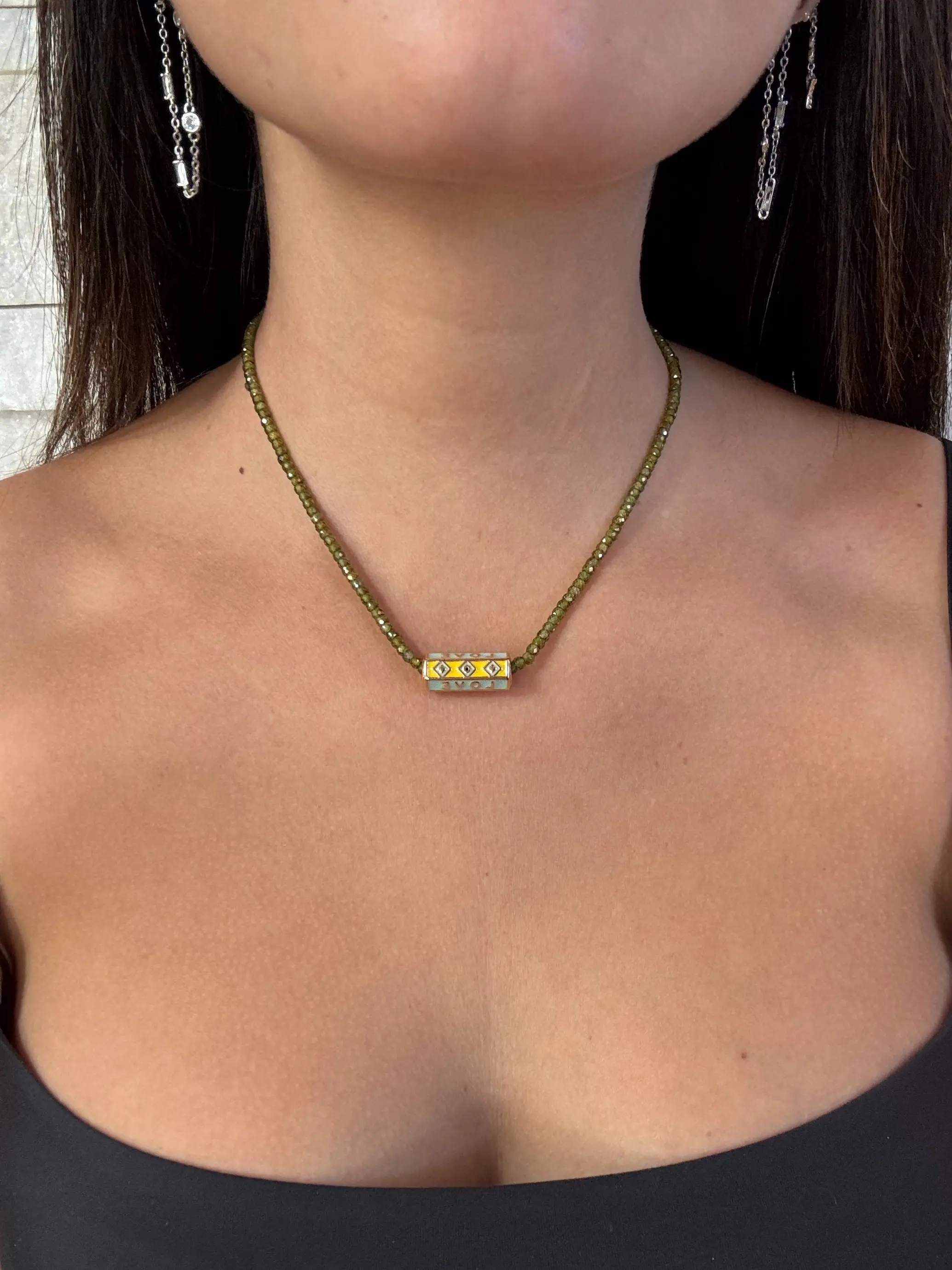 Protect Your Private Wishes Barrel Necklace Hand-Finished Spinning Charm 15 Inches Adjustable Extender Blue Green Black Monochrome Look