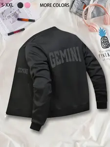 Fashionable & Trendy Personalized Zodiac Printed Fitted Long Sleeve Baseball Jacket: Daily Casual Streetwear Outerwear, Solid Color, Solid Pocket Jacket, Comfortable & Fashionable Fall/Winter Coat