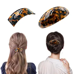 French Oval Barrette Hair Clips,Acetate Large Vintage Tortoise Shell Barrettes,Strong Hold No-Slip Grip Metal Clasp,2-Pack 4"&3" Hair Accessories for Thick Wavy Long Hair Women Gift