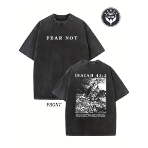 Men Christian Bible Verse Isaiah 41:10 Don't Be Afraid T Shirt Vintage Streetwear Heavyweight Cotton Graphic Oversized Tee Church Wear Summer Outfit Ideas