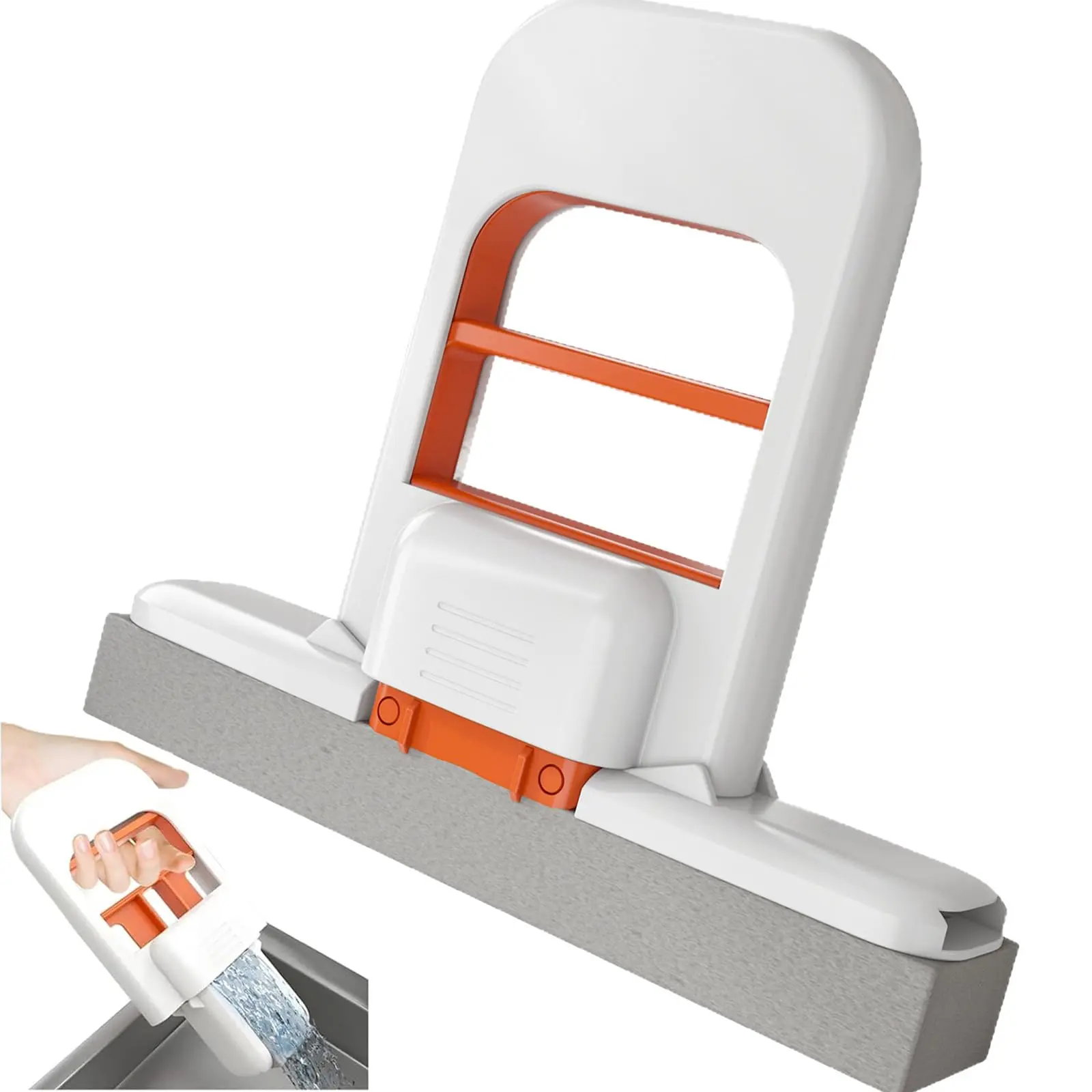 Portable Orange Mini Foldable Lightweight Flat Microfiber Sponge Mop - Self-Squeezing Handheld Mop for Kitchen, Bathroom Cleaning, Lightweight Flat Mop, Microfiber Mop