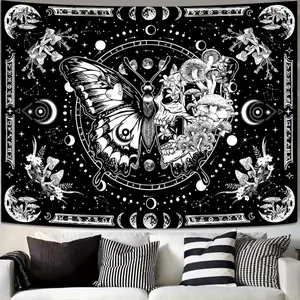 1 piece of skull butterfly tapestry,black and white skull mushroom plant tapestry, hippie aesthetic tapestry, suitable for wall hanging in bedrooms,living rooms,and dormitories. bedroom decor mens room decor bedroom decorations cool stuff for your bedroom