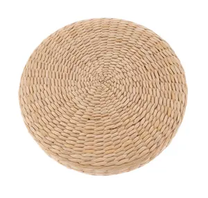 1Pc 11.81*11.81*2 Inch Woven Straw Seat Cushion, Round Leisure Braided Tatami Floor Cushion, Rattan Woven Futon Round Cushion for Yoga Garden