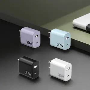 TKT 20W US Plug Charger with Dual Ports USB-A & USB-C Compact Design for Multiple Device Charging Black & Blue Options