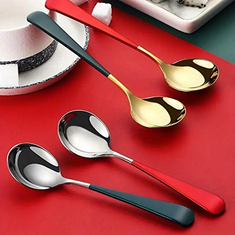 5pcs Stainless Steel Spoon Creative Korean Style Home Western Food Spoon, Modern Thick Handle, Dinner Metal Spoon, for Soup, Cereal, Dessert, Milk, Tea, Coffee, Spoons Set, Cutlery