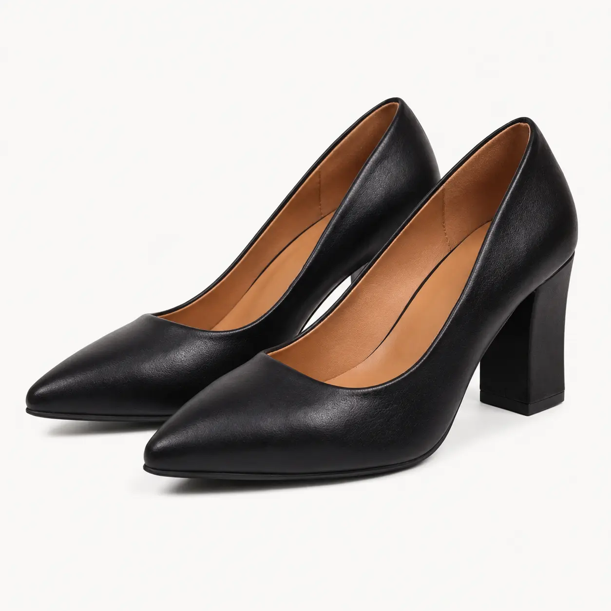GeeYea women’s Black Pointed Toe Block Heel Shoes, Closed Toe High Heels with PU Leather Upper, Synthetic Leather Lining & Rubber Sole, Elegant Office, Date Night, Party & Workwear Shoes