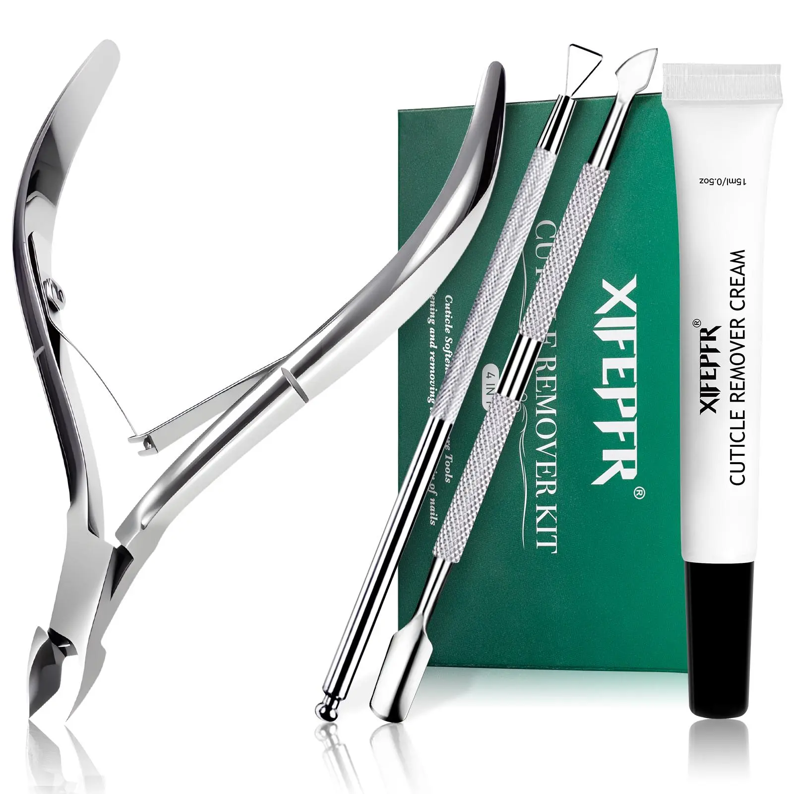 Nailpop Cuticle Remover Kit with 15ml Softener Cream - Unisex Nail Care Product with Stainless Steel Manicure Tools for Healthy Nails & Professional Results, Manicure Accessory Set, Trimmer, Pedicure At Home, Clippers, Durable, Pusher, Nipper, Nail Suppli