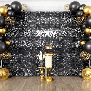 36pcs/49pcs Black Shimmer Wall Backdrop Square Sequin Backdrop for Birthday Decorations Wedding Graduation & Bachelor Party Supplies Banners Curtain Pack Photo Ornaments