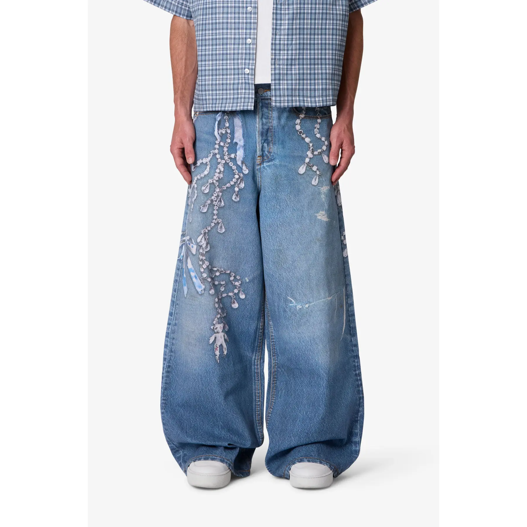 mnml Rave Chain Printed Denim - Vintage Blue