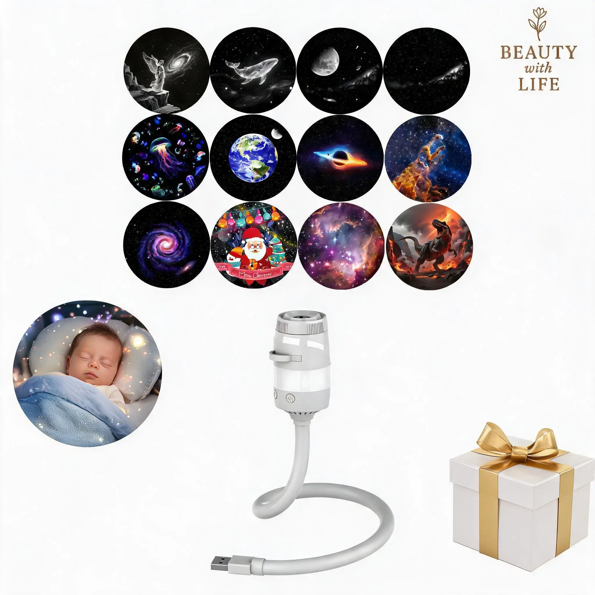 2-in-1 Galaxy Projector Night Light with RGB LED Lights, USB Starry Sky Projector Lamp, Moon & Galaxy Projection, 360° Rotating Ambient Light for Bedroom, Ceiling Decor, Sleep Gift for Kids & Adults
