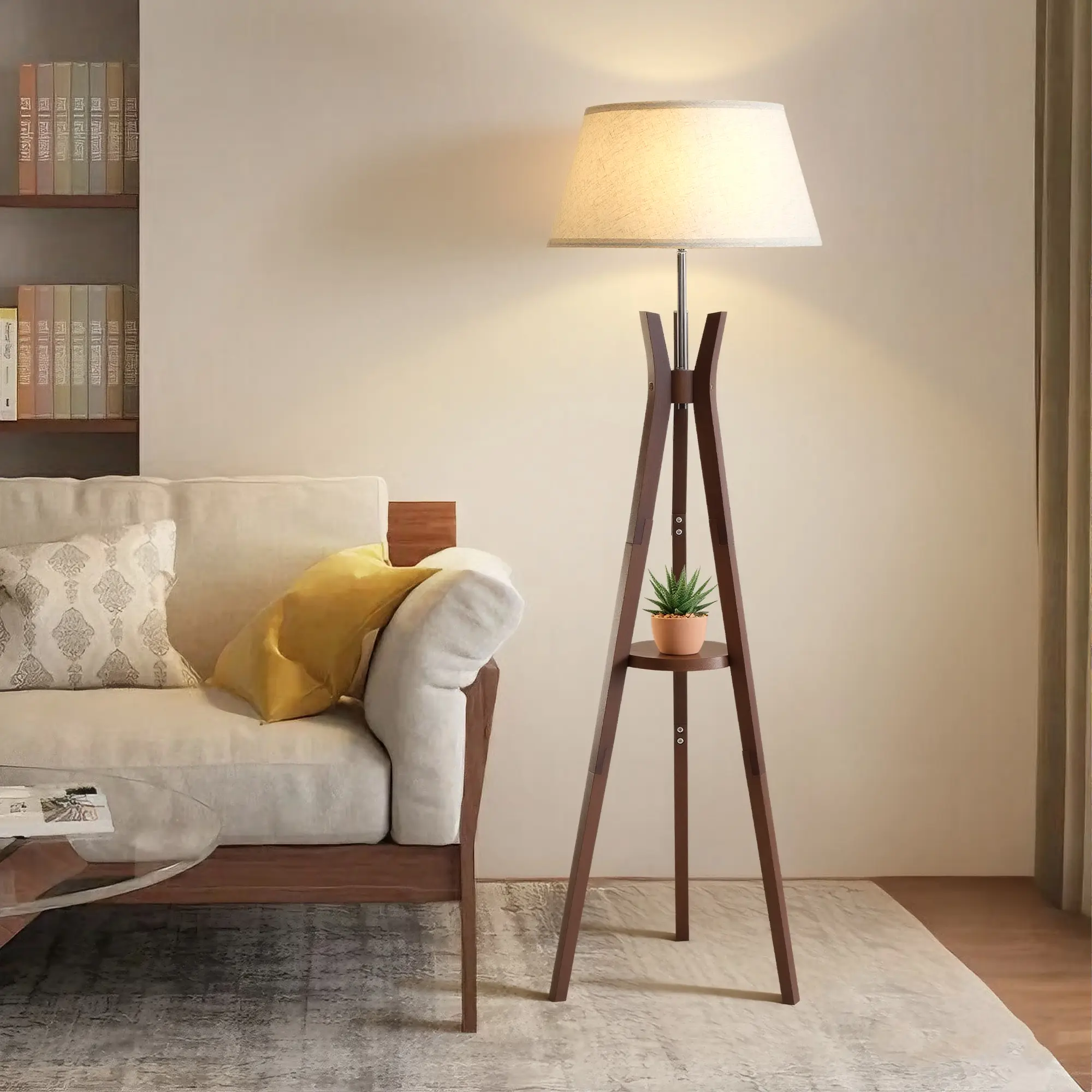 Booniture Mid-Century Modern Bamboo Tripod Floor Lamp - 2-in-1 Table Lamp with Built-in Shelf, Ft Switch, Stable Tip-Resistant Design for Living Room, Bedroom, Office, Room Decor, House Decor, Styling, Soft Glow, WeeklyDeals backtoschoolshopping