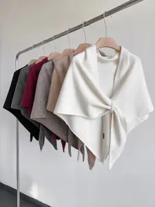 Women's Soft Knit Shawl Wrap, Knitted Scarf, Warm Solid Color Triangle Scarf, Casual Fitted Design, All Season Wear, Plain Pattern