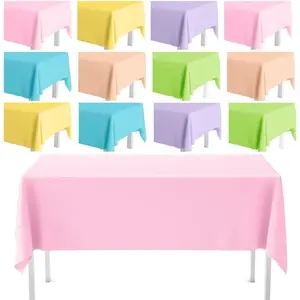 12 pack pastel color tablecloths plastic assorted color tablecloth disposable rectangle table covers for baby shower bridal wedding birthday party spring easter and summer party decorations