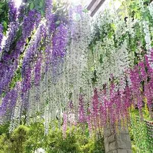 10pcs/20pcs Artificial Wisteria Vine fabric Flower Hanging Garland Wedding Party Home Decoration Green Wall Ceiling Floral Decoration, Perfect Hanging Decoration for Weddings, Suitable for Parties, Birthdays, Christmas And Families Decorative Purple Fruit